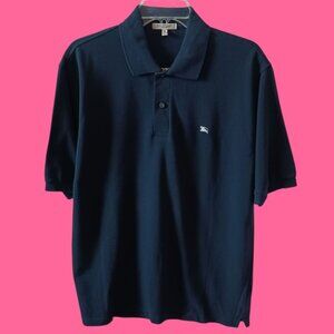 Burberry London Polo Shirt Short  Sleeve Embroidered Logo Navy Blue Medium